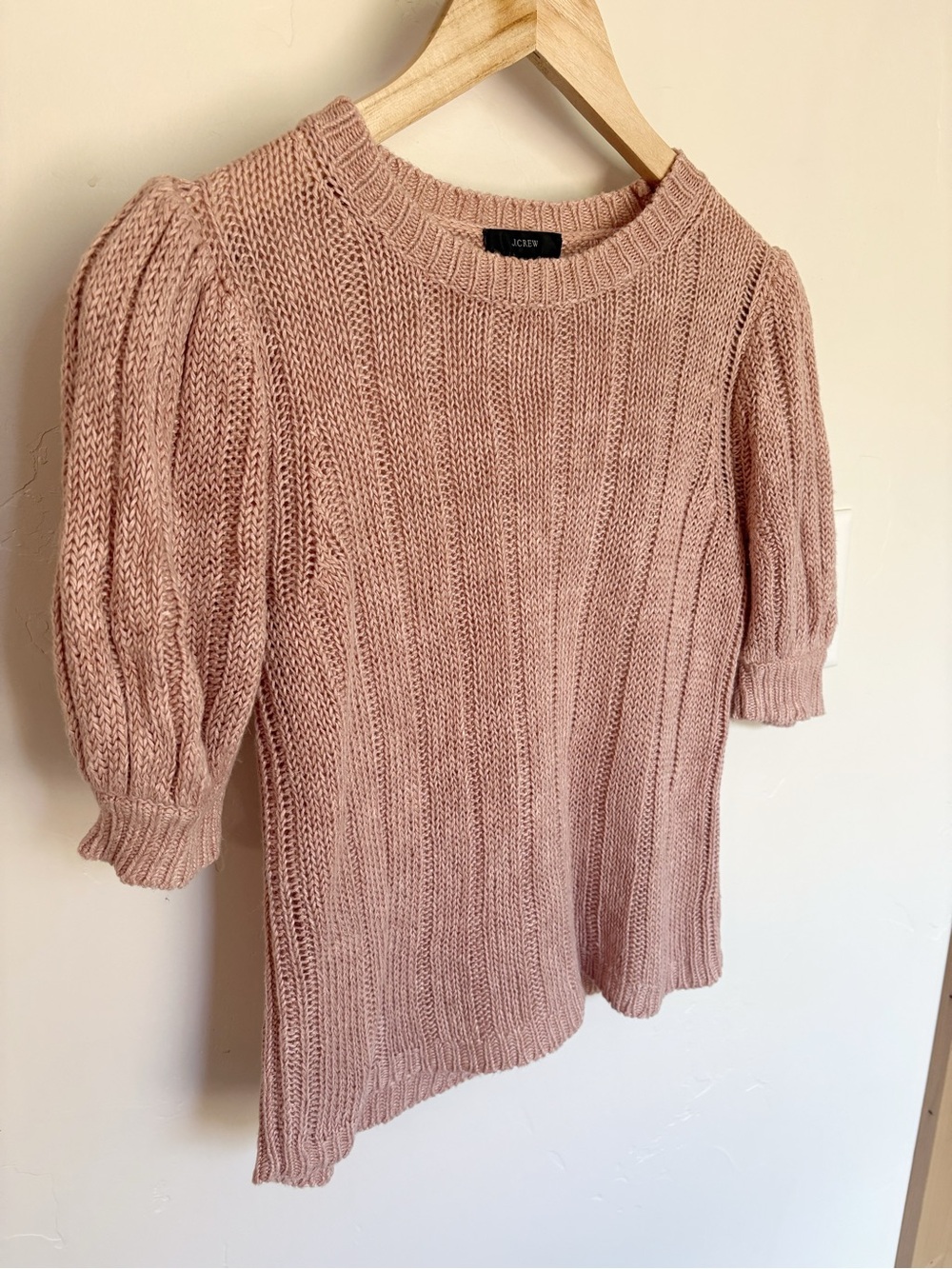 J.Crew 100% Linen Blush Pink Puff Sleeve Sweater XS